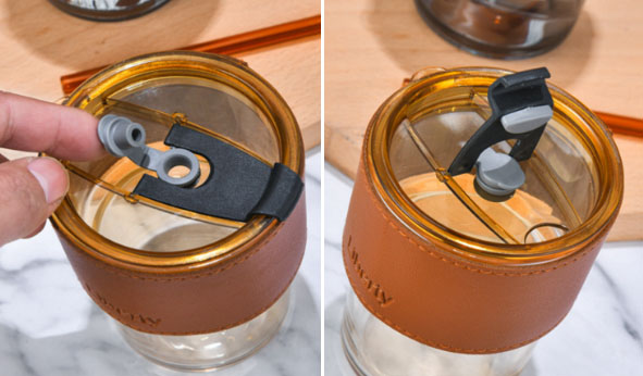 Leather Grip Coffee Cup Sipper Glass with Straw